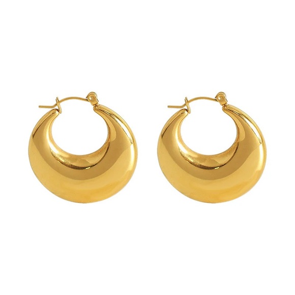 NEW💎18K Gold Plated Chunky Hoop Earrings*High Gloss Finish - Picture 4 of 4
